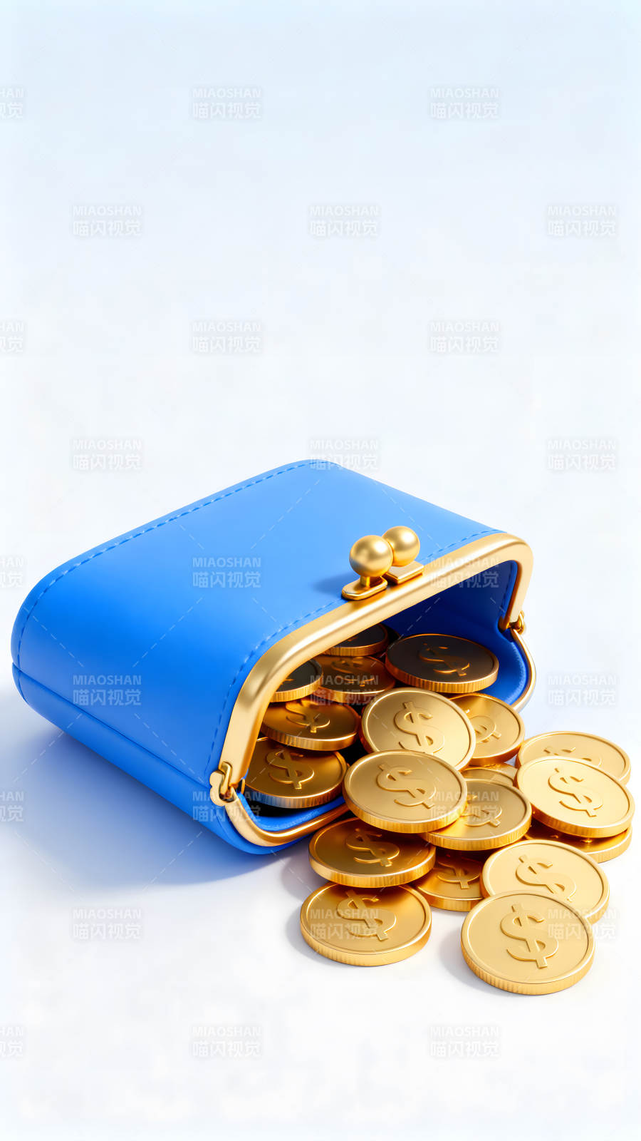 蓝色钱包金币倾泻图片