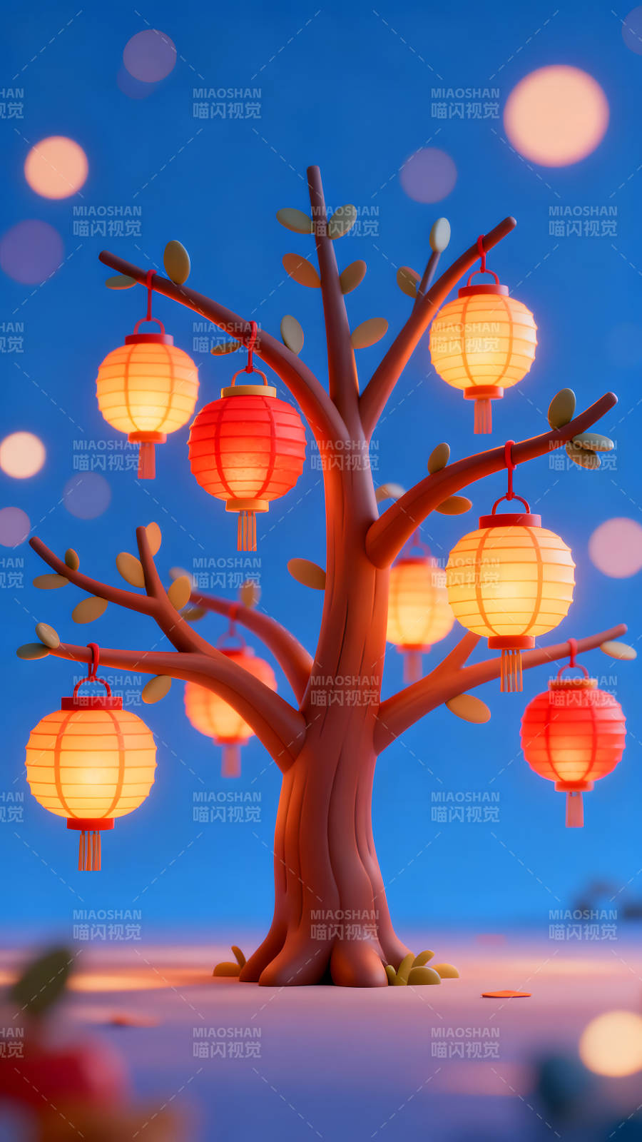 灯笼树夜景唯美景象图片