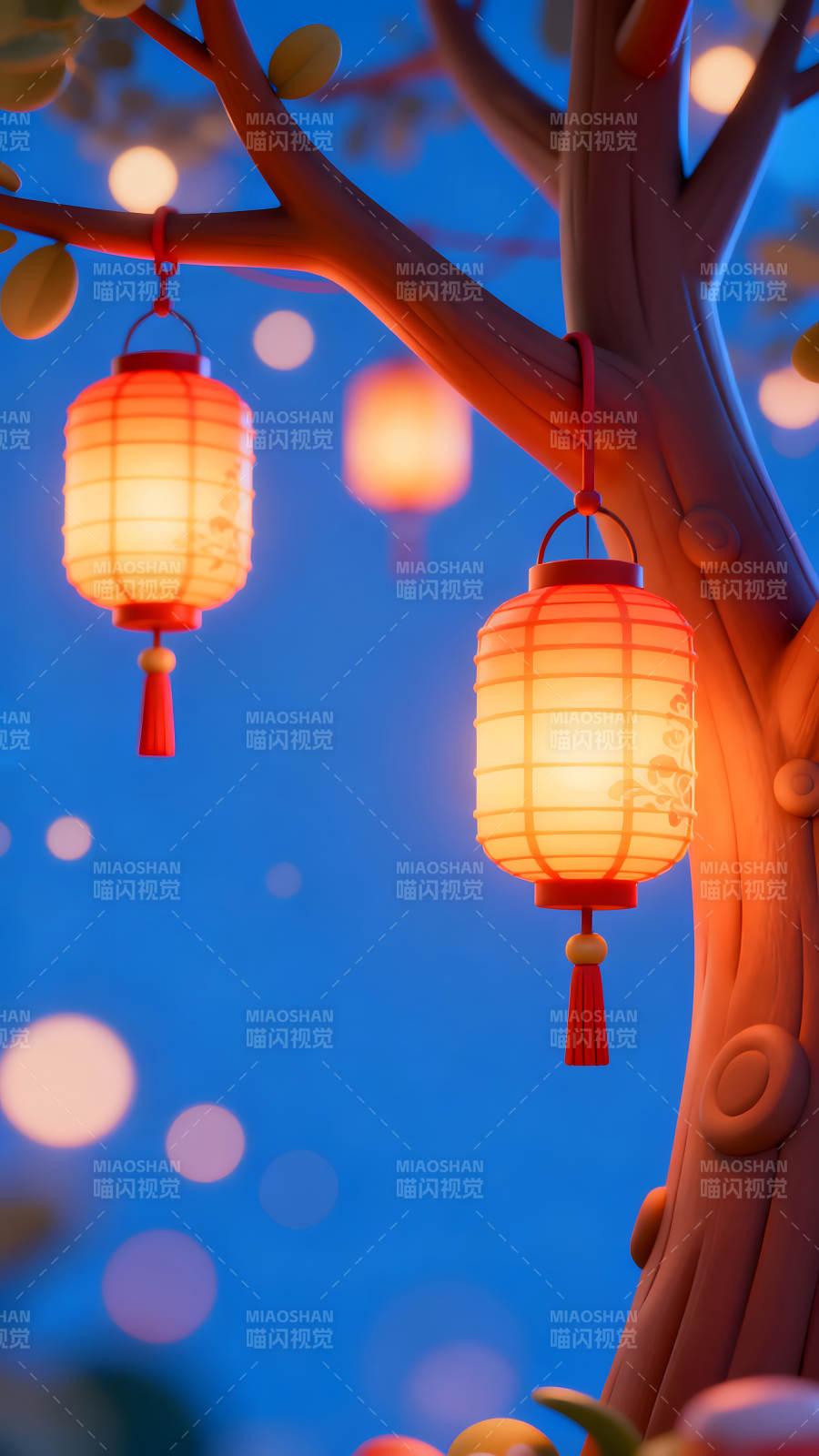 夜空下的灯笼树图片