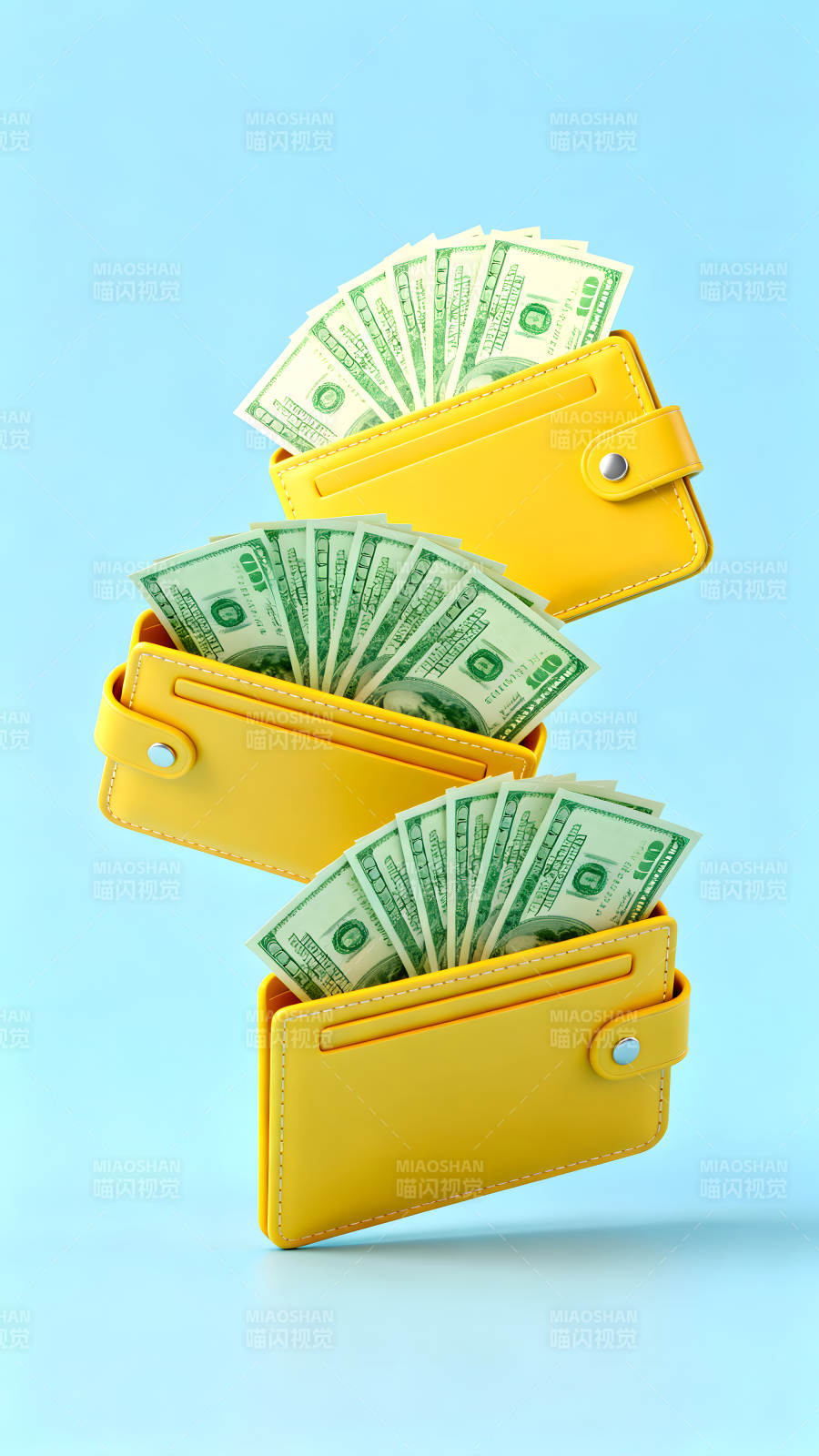 钱包与百元钞票悬浮展示图片