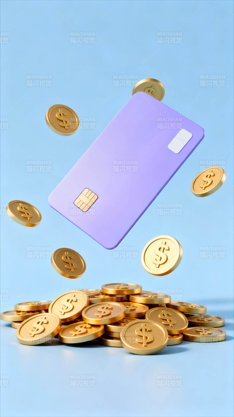 金币和银行卡悬浮在空中图片