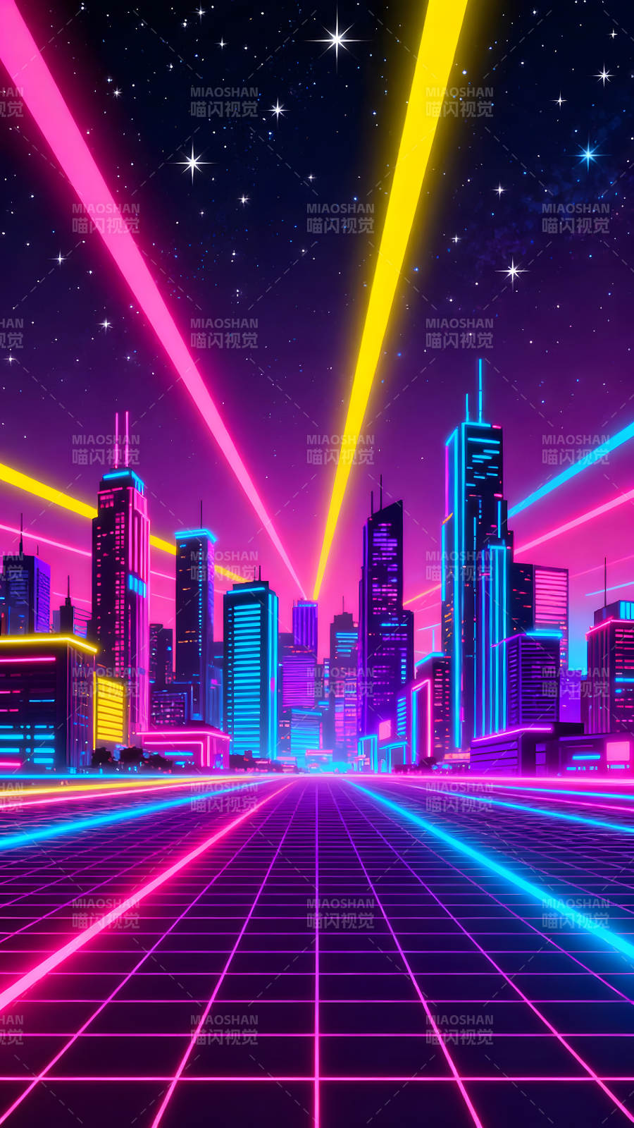 霓虹灯城市夜景充满未来感图片