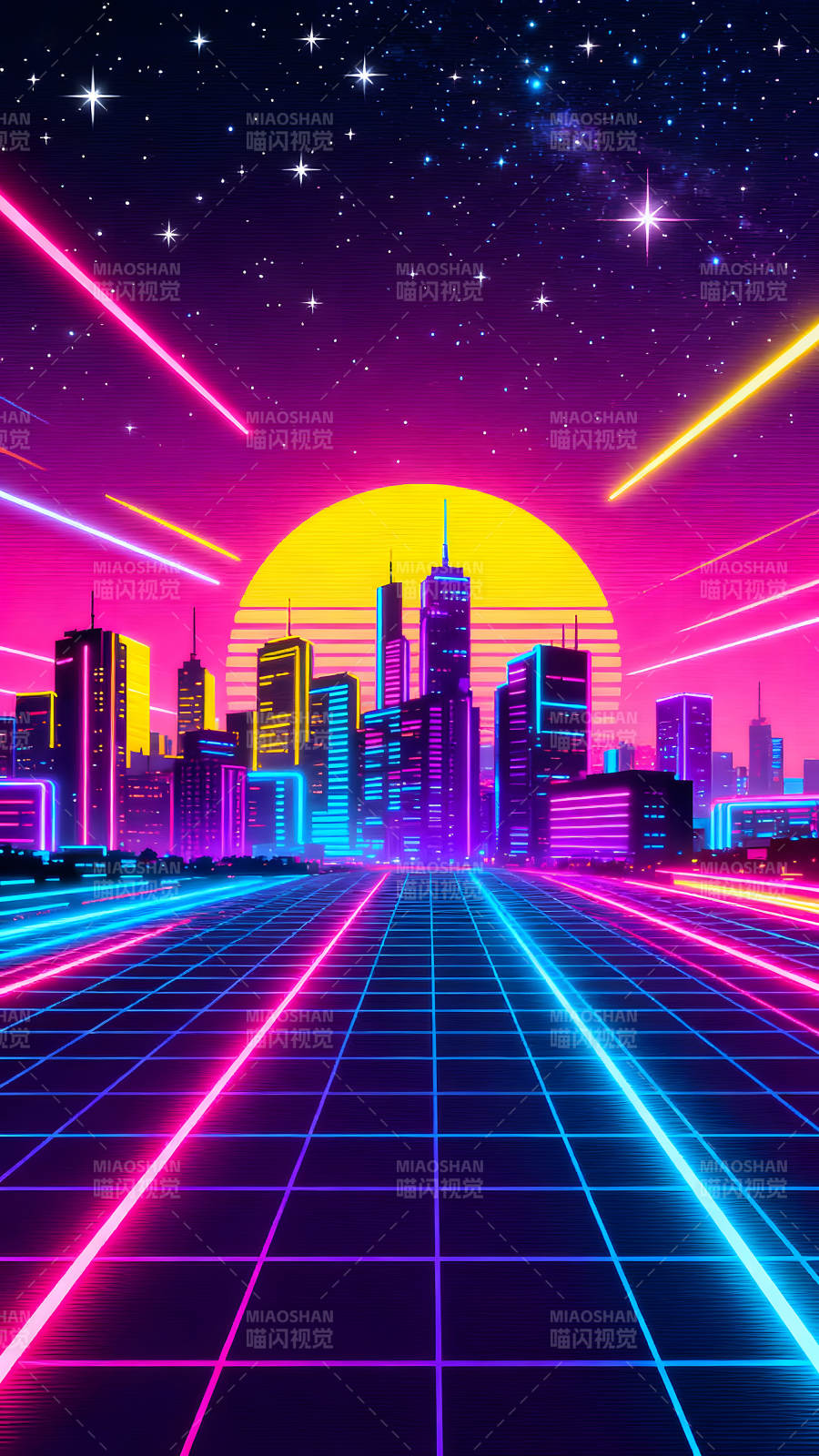 霓虹城市夜景下的复古未来风图片