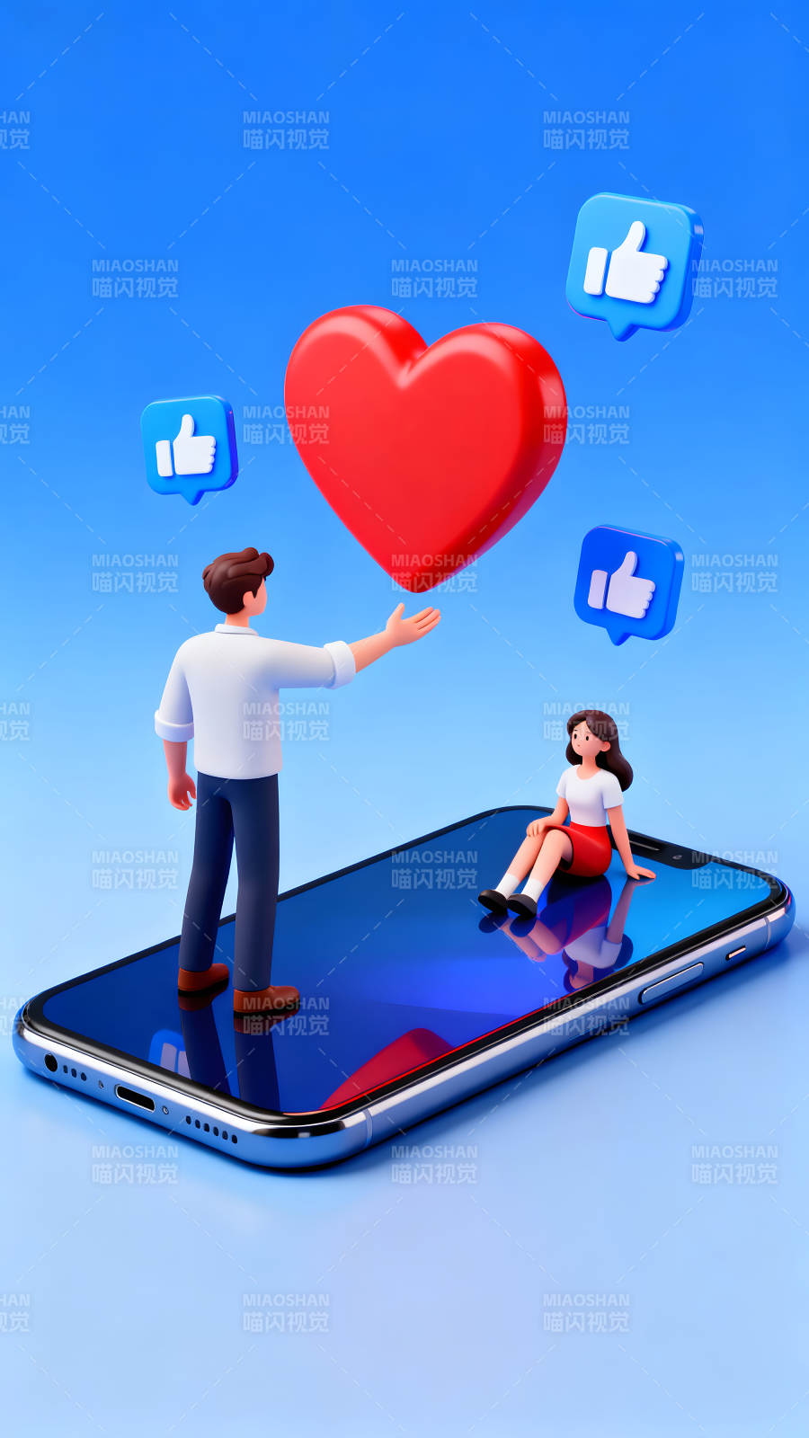 社交媒体互动的卡通插画图片