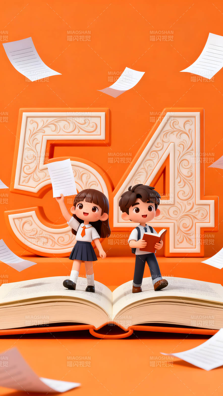 书本数字与卡通学生图片