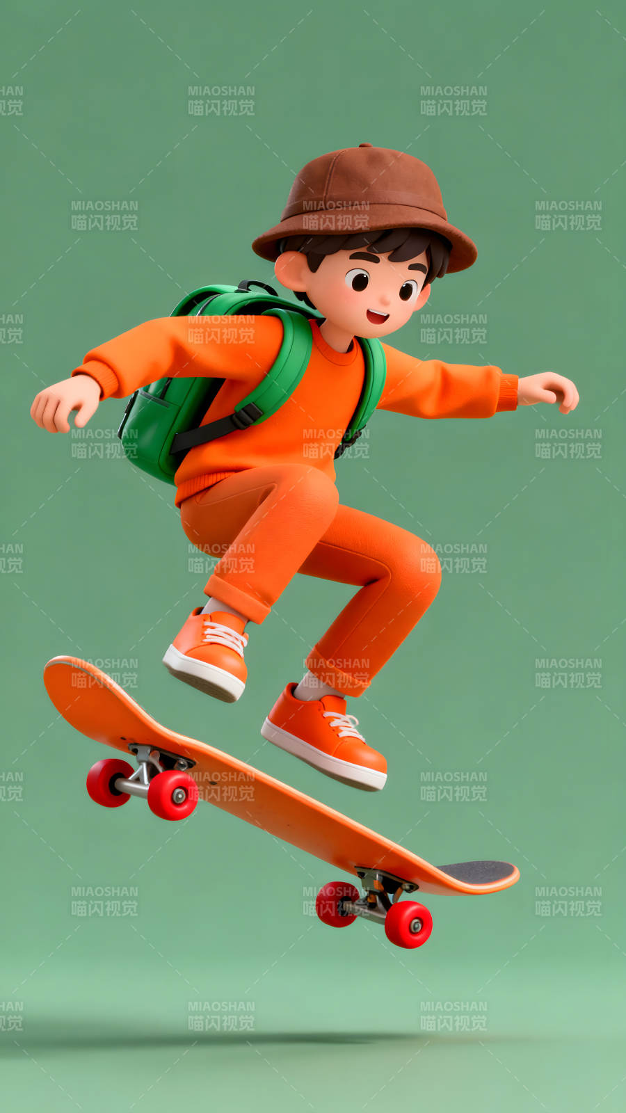 卡通人物滑板跳跃画面图片