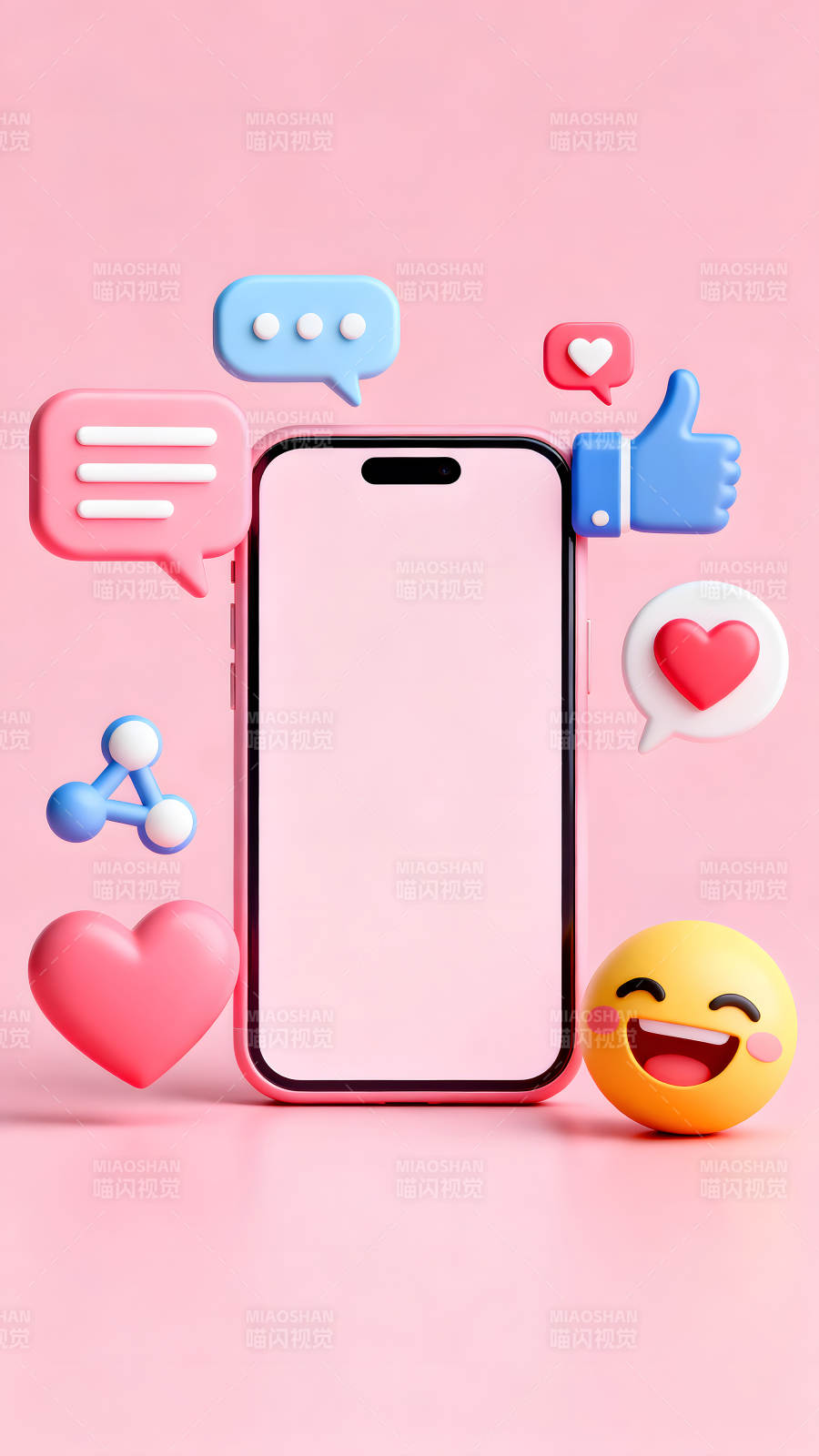 社交媒体手机与图标的粉色背景图片
