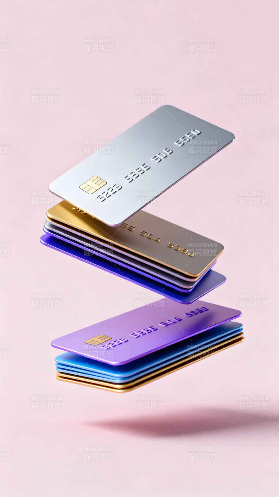 悬浮信用卡堆叠展示设计图片