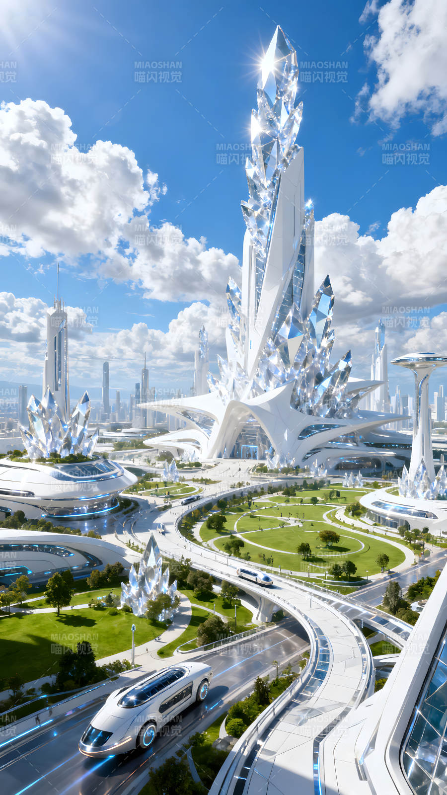 未来城市水晶建筑与景观图片