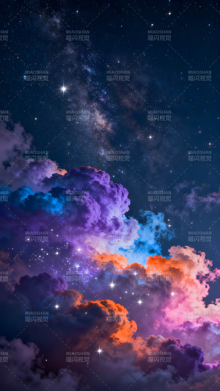 绚丽星空下的彩云奇景图片