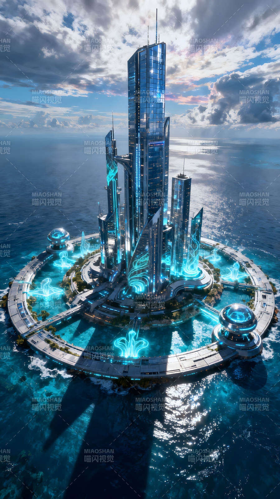 未来城市水上建筑群图片