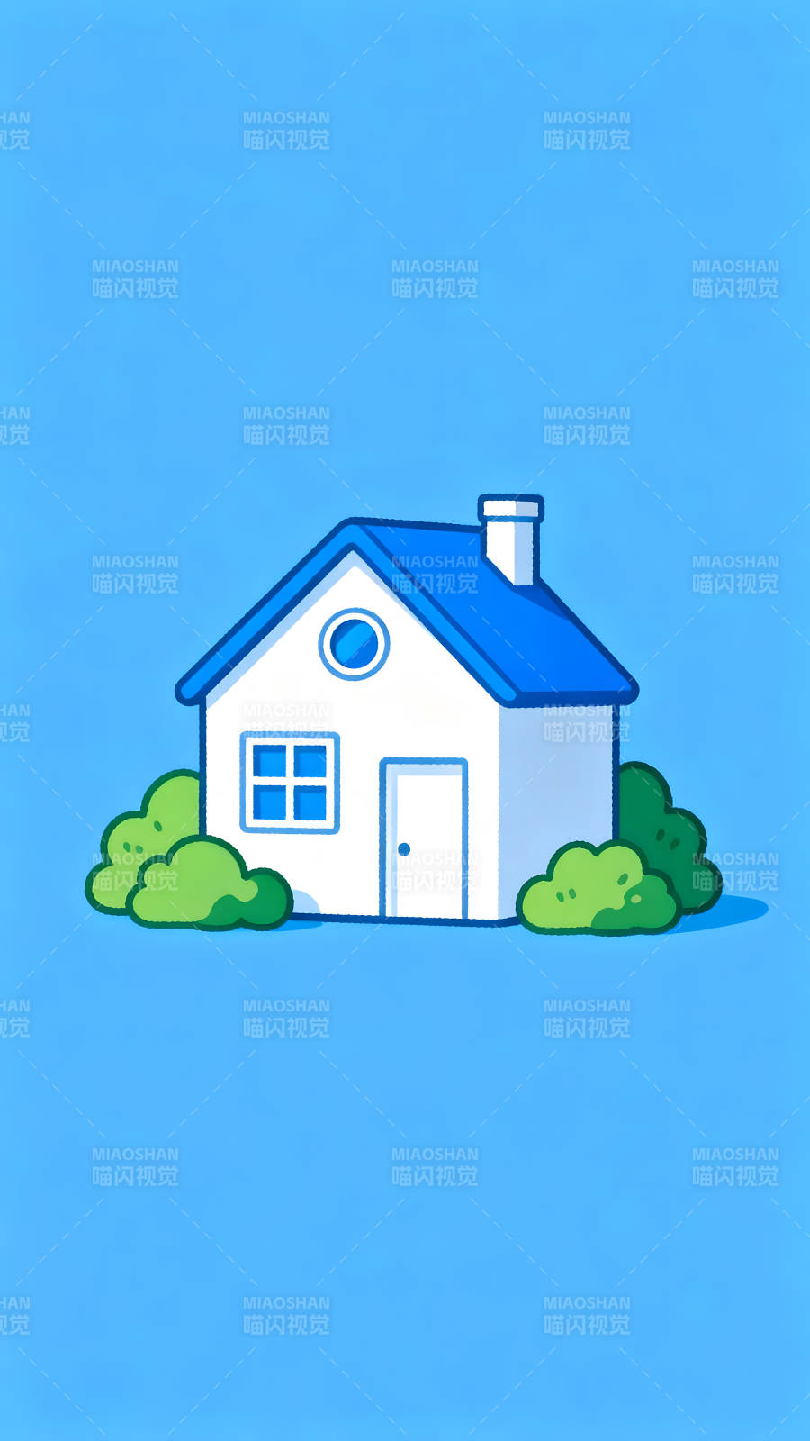 卡通风格的房屋在蓝色背景上图片