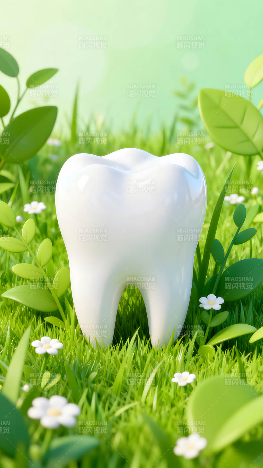 一颗牙齿在绿色草地上图片