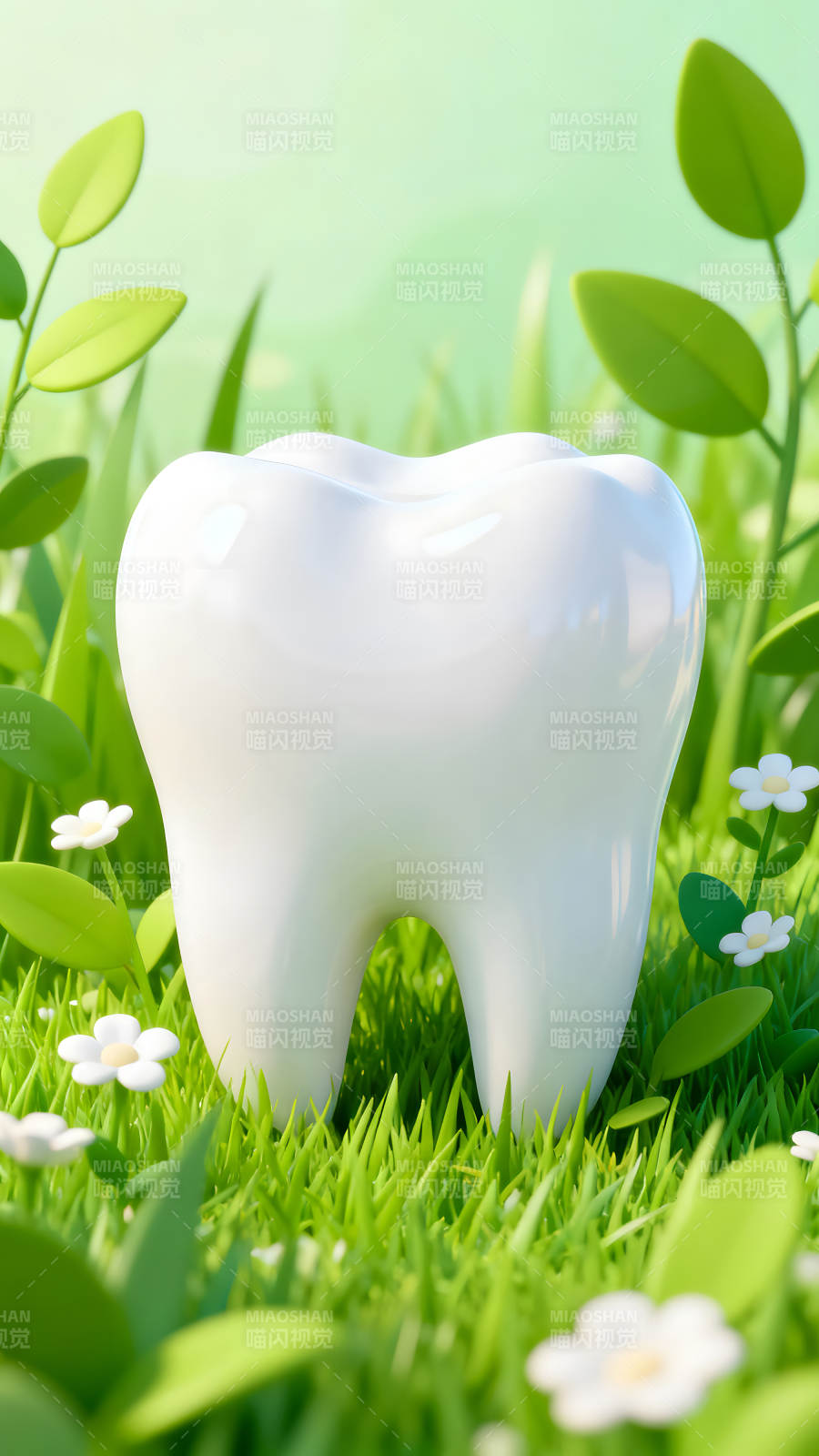 健康牙齿生机勃勃的草地图片