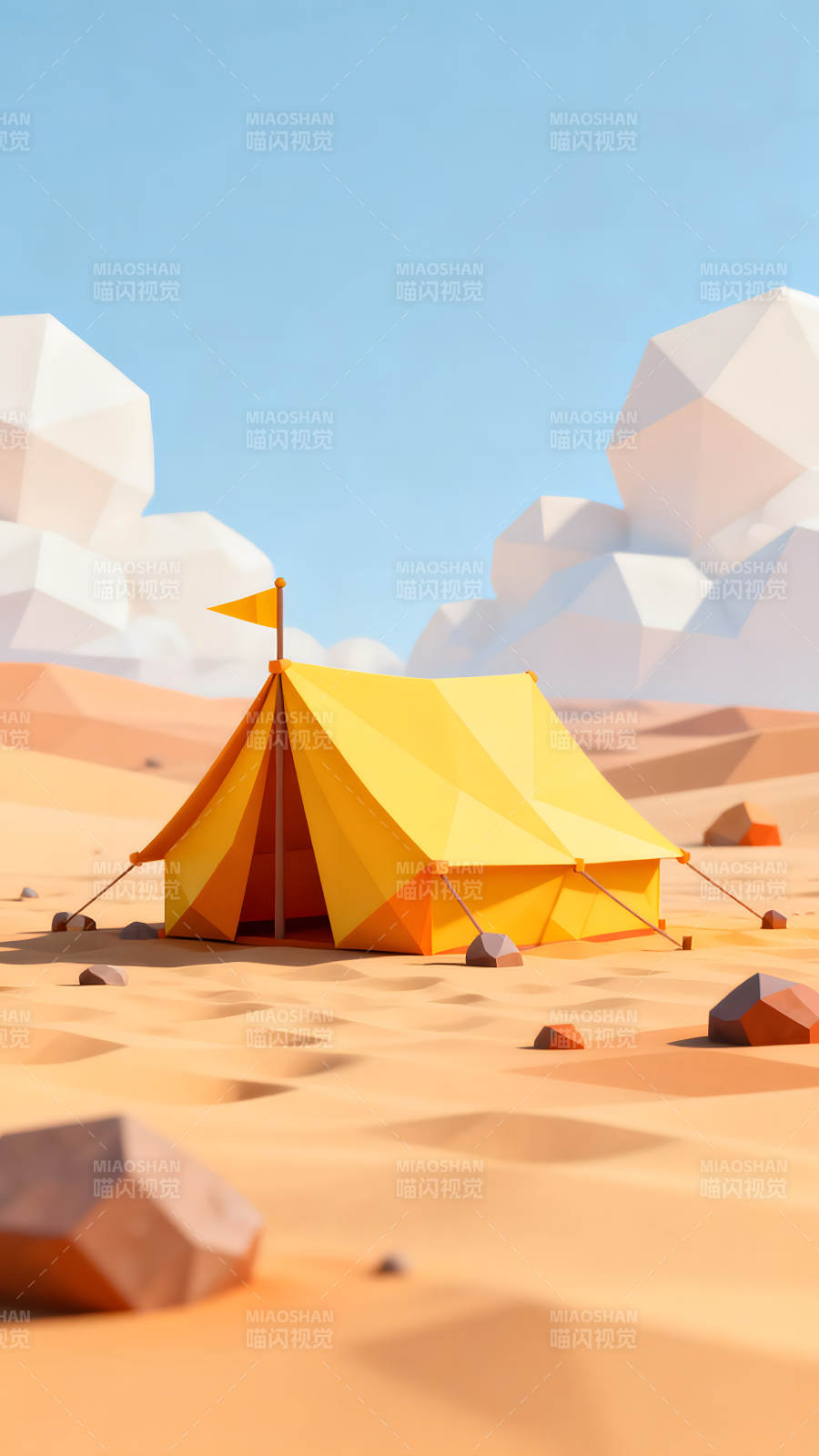 沙漠中的黄色帐篷图片