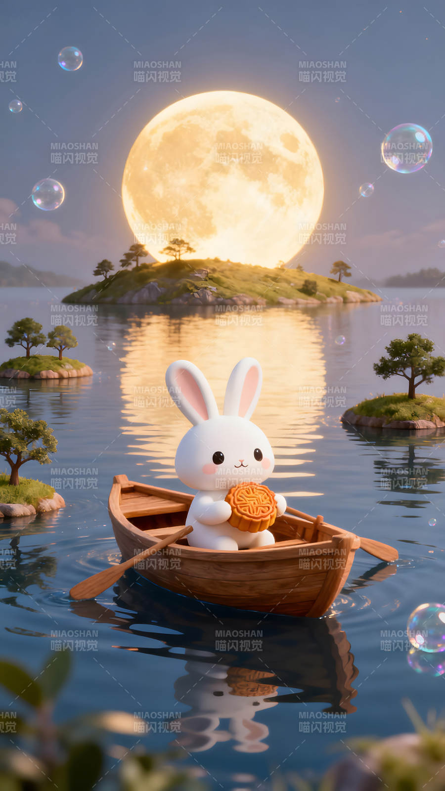 中秋佳节兔子赏月图片