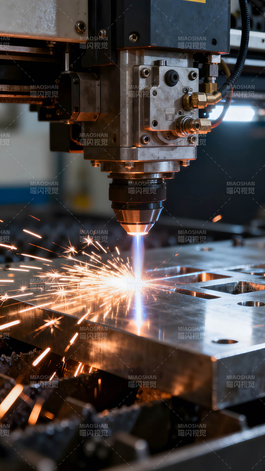 激光切割金属板火花四溅图片