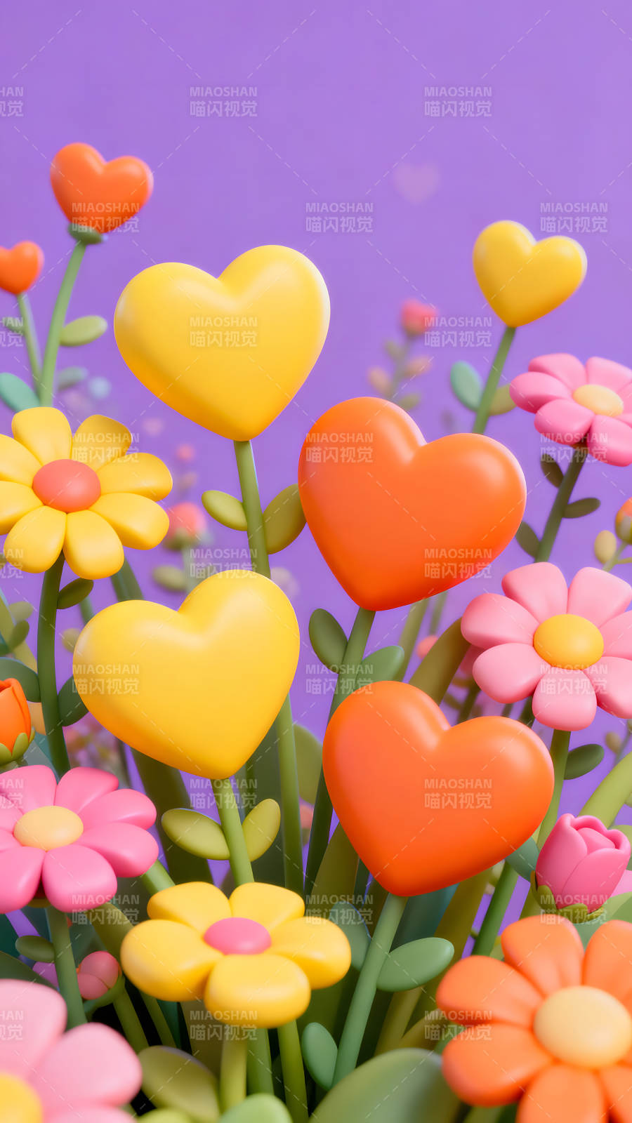 心形花朵的卡通图案图片