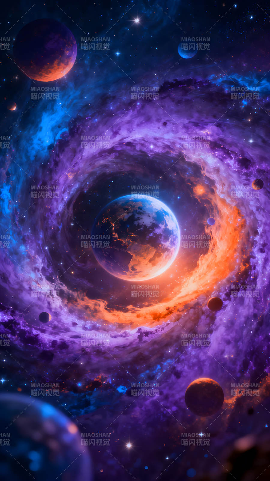 宇宙星云围绕行星引人入胜的景象图片