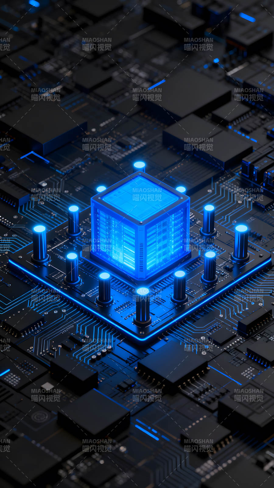 未来科技电路板中心发光图片