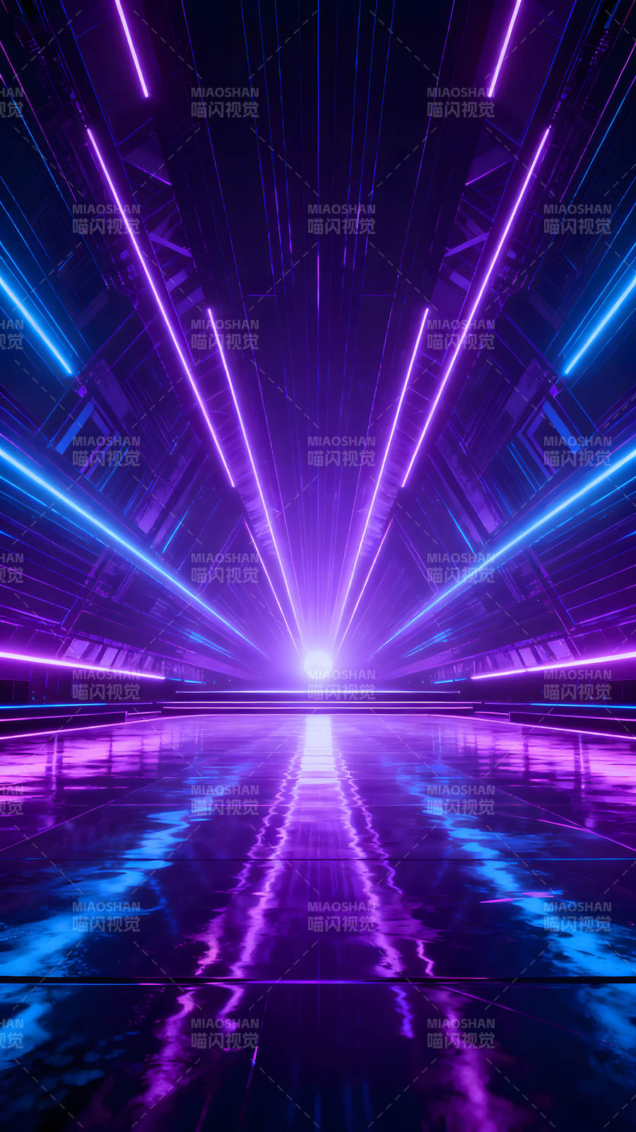 赛博朋克风格发光隧道反射光线图片
