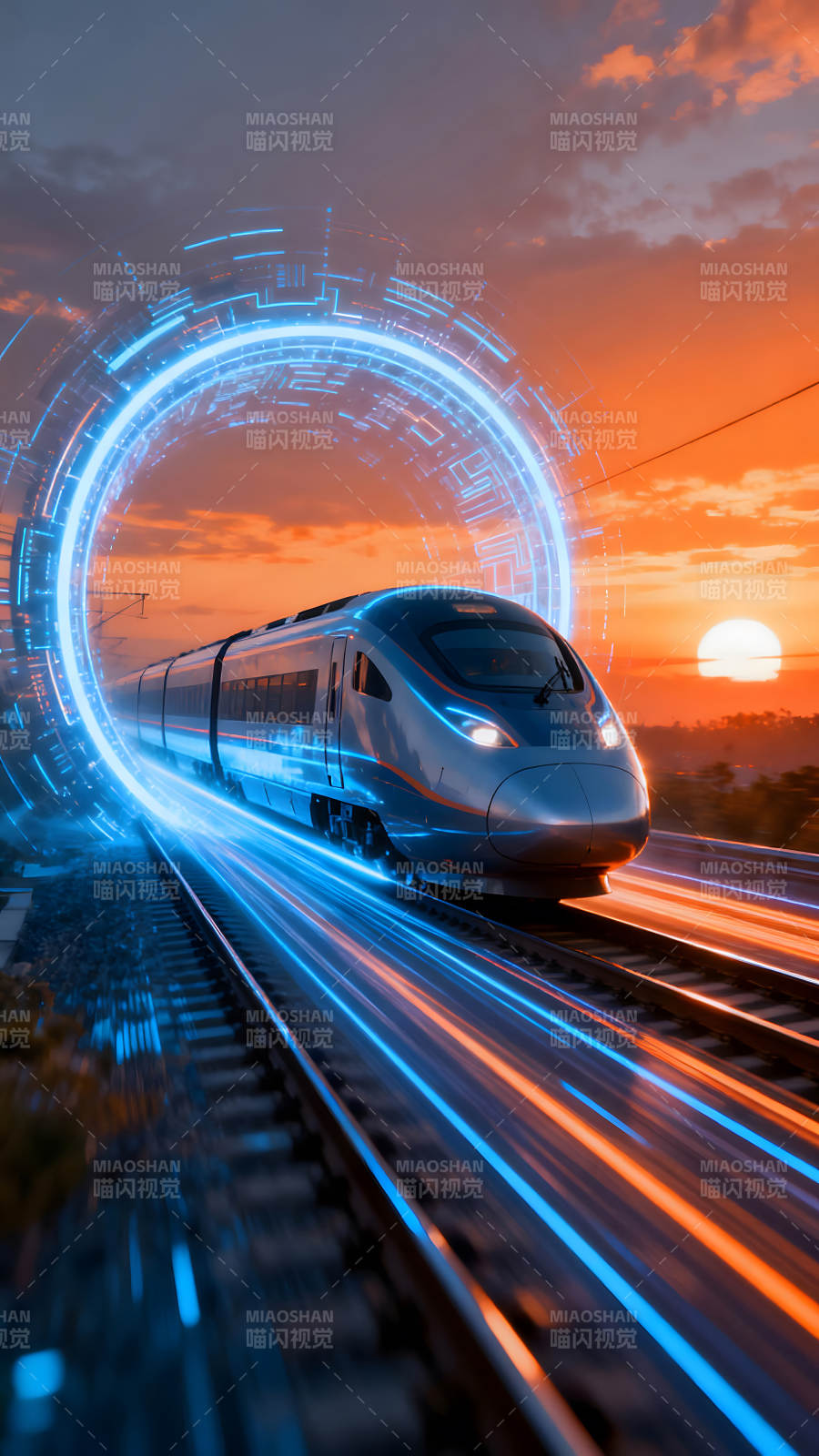 高速列车穿梭未来时空景象图片