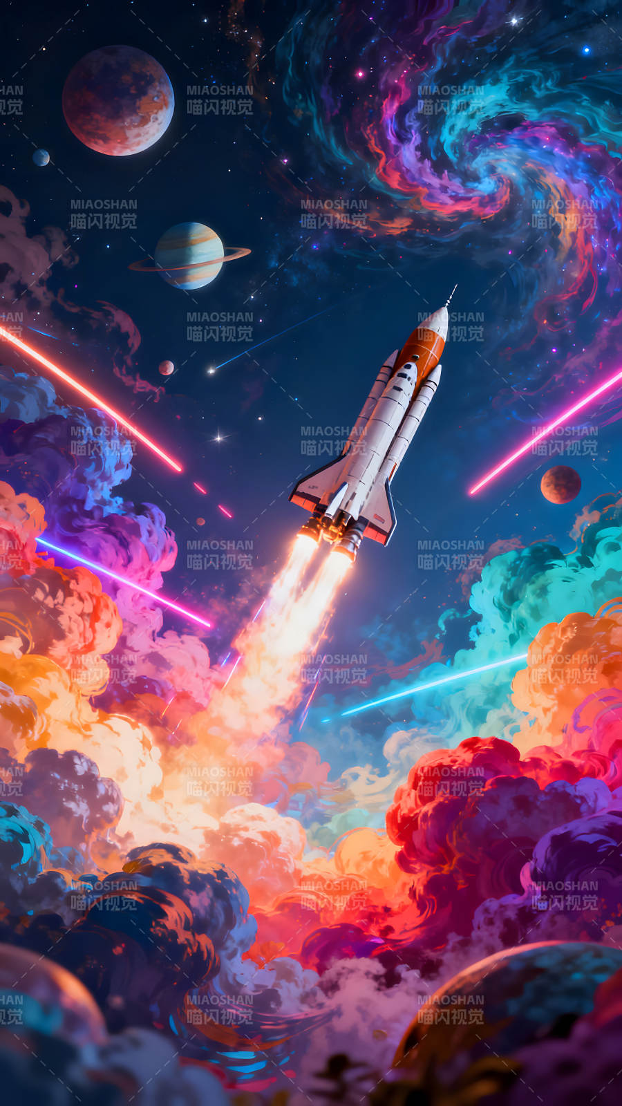 火箭升空星云绚烂宇宙图片