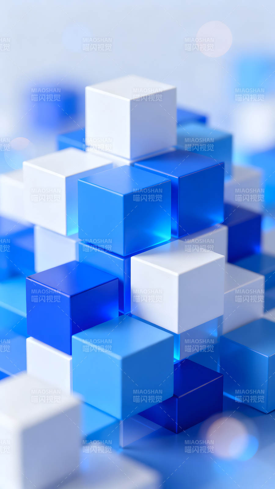 蓝白立方体堆叠几何抽象图片