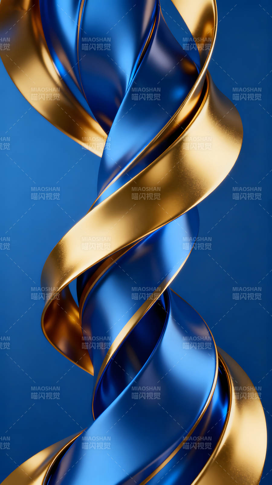 金蓝螺旋丝带的抽象艺术图片