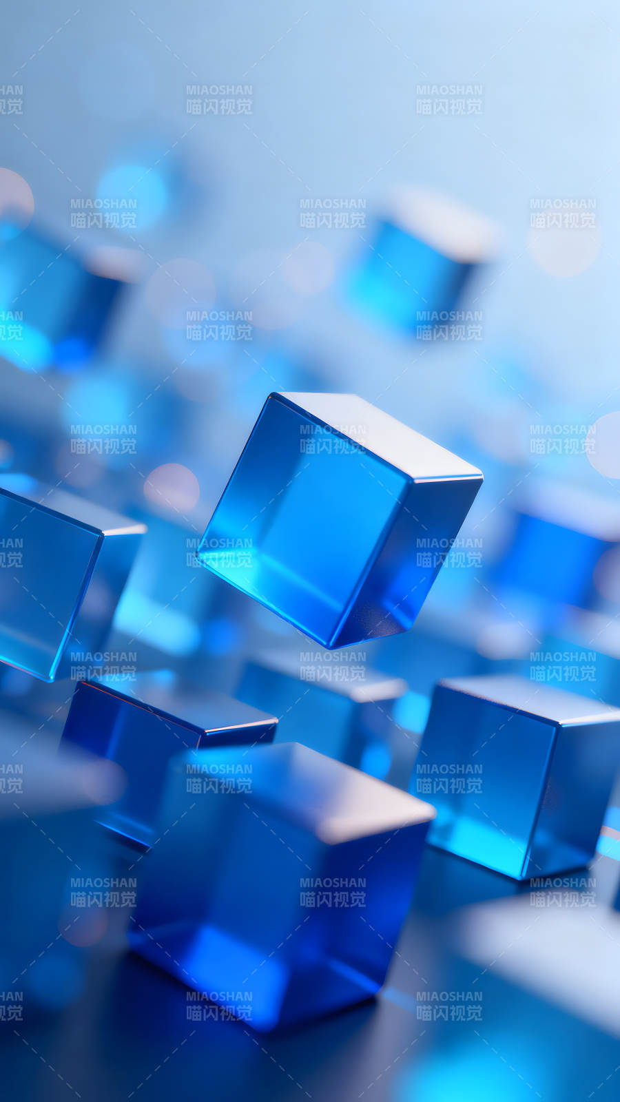 蓝色几何立方体悬浮科技感图片