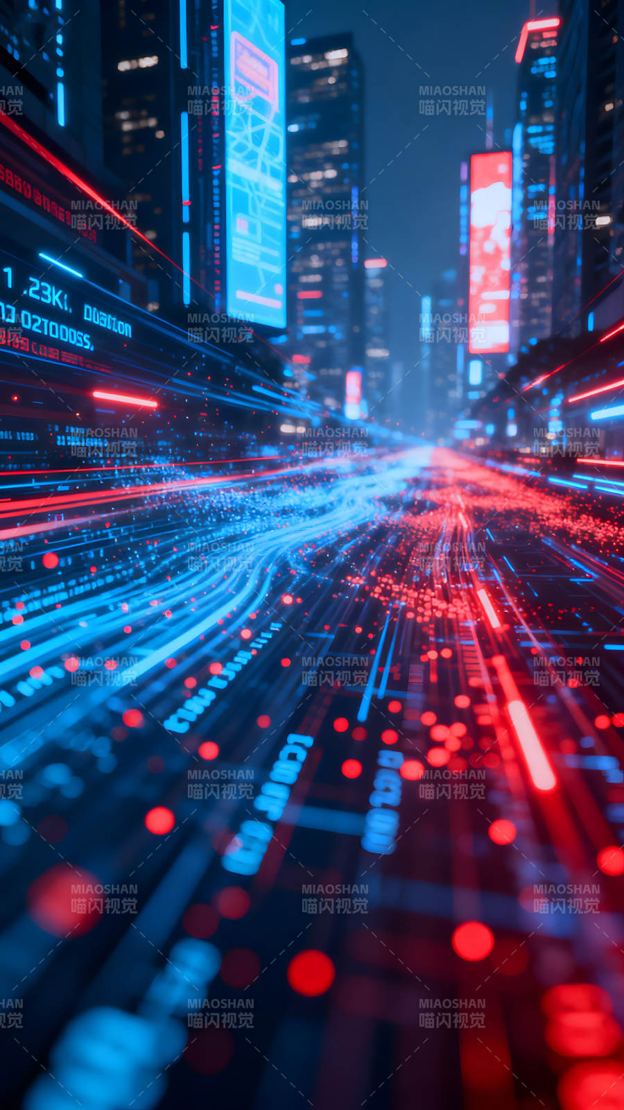 赛博朋克风格未来城市街道夜景图片