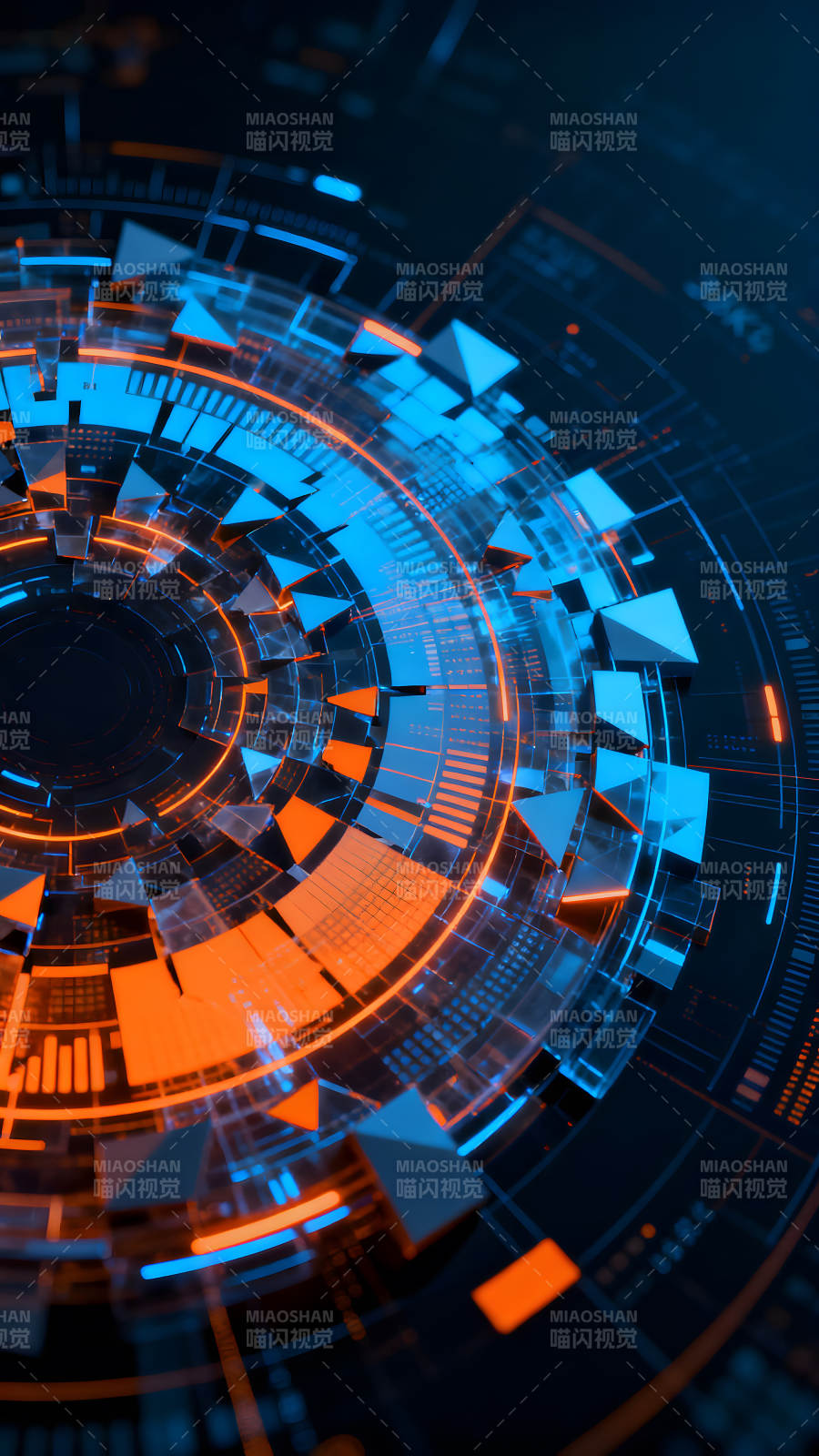 科技感十足的蓝色橙色数字世界图片