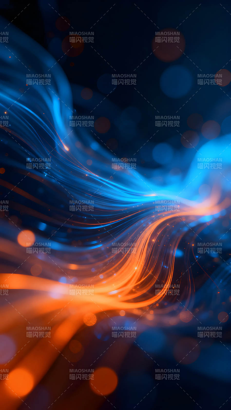 抽象蓝橙能量线条流动图片