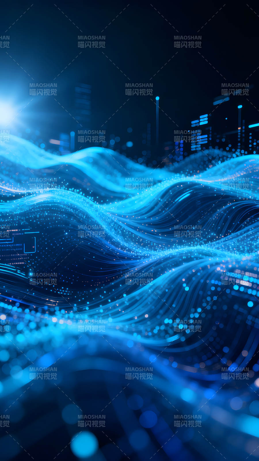 蓝色数据流的抽象艺术图片