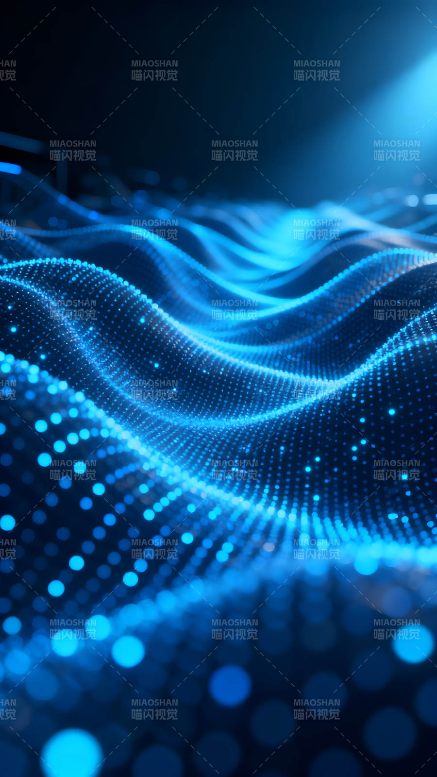 蓝色光点构成抽象波浪图片