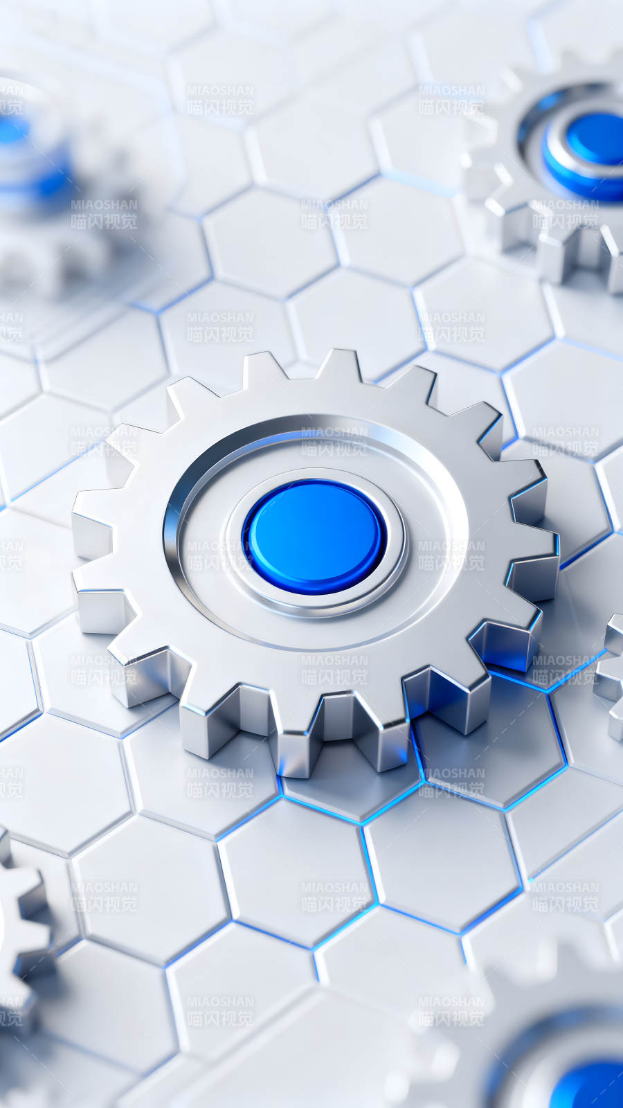 齿轮和六边形构成的科技感画面图片