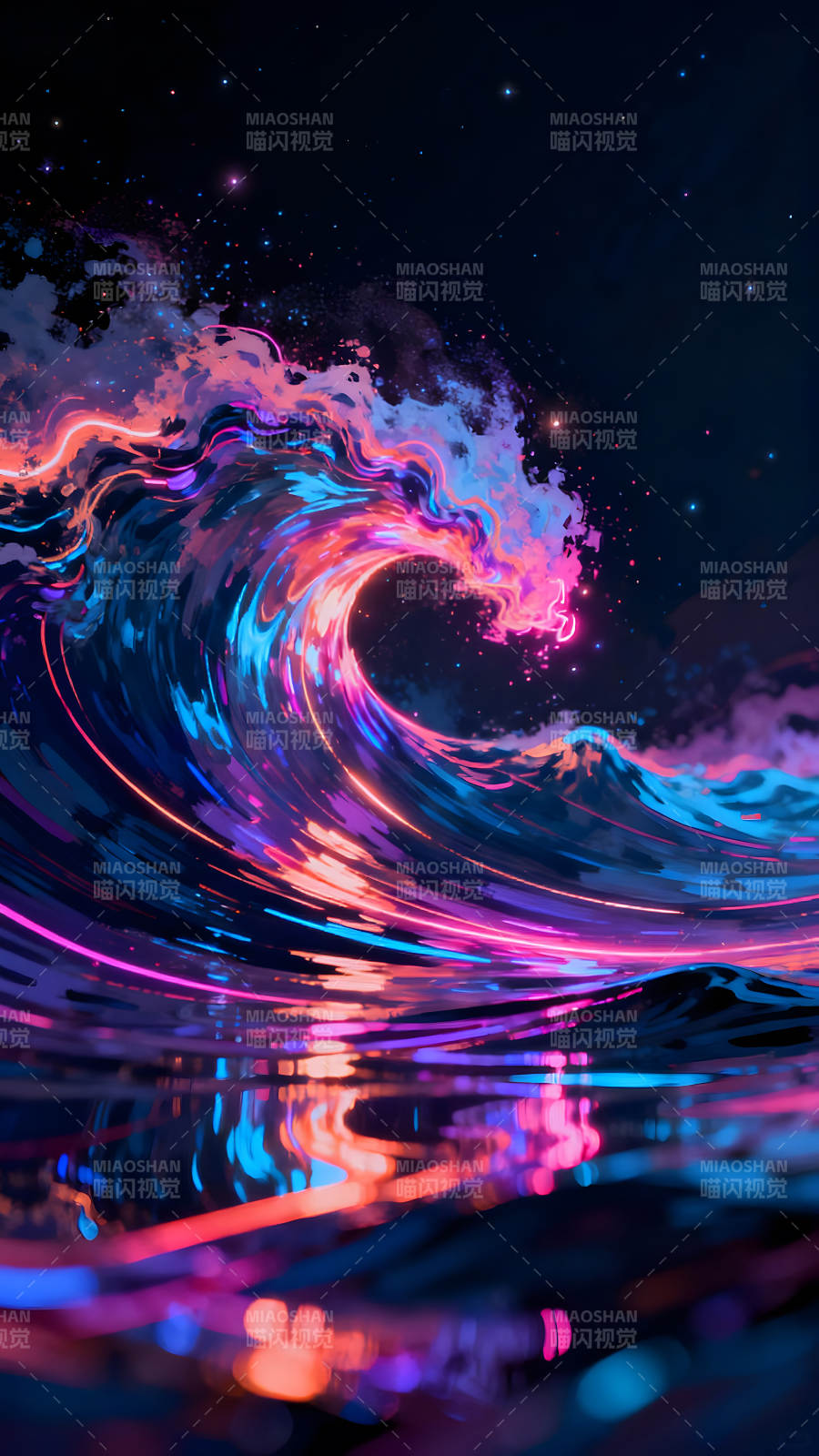 夜空下的霓虹浪花图片