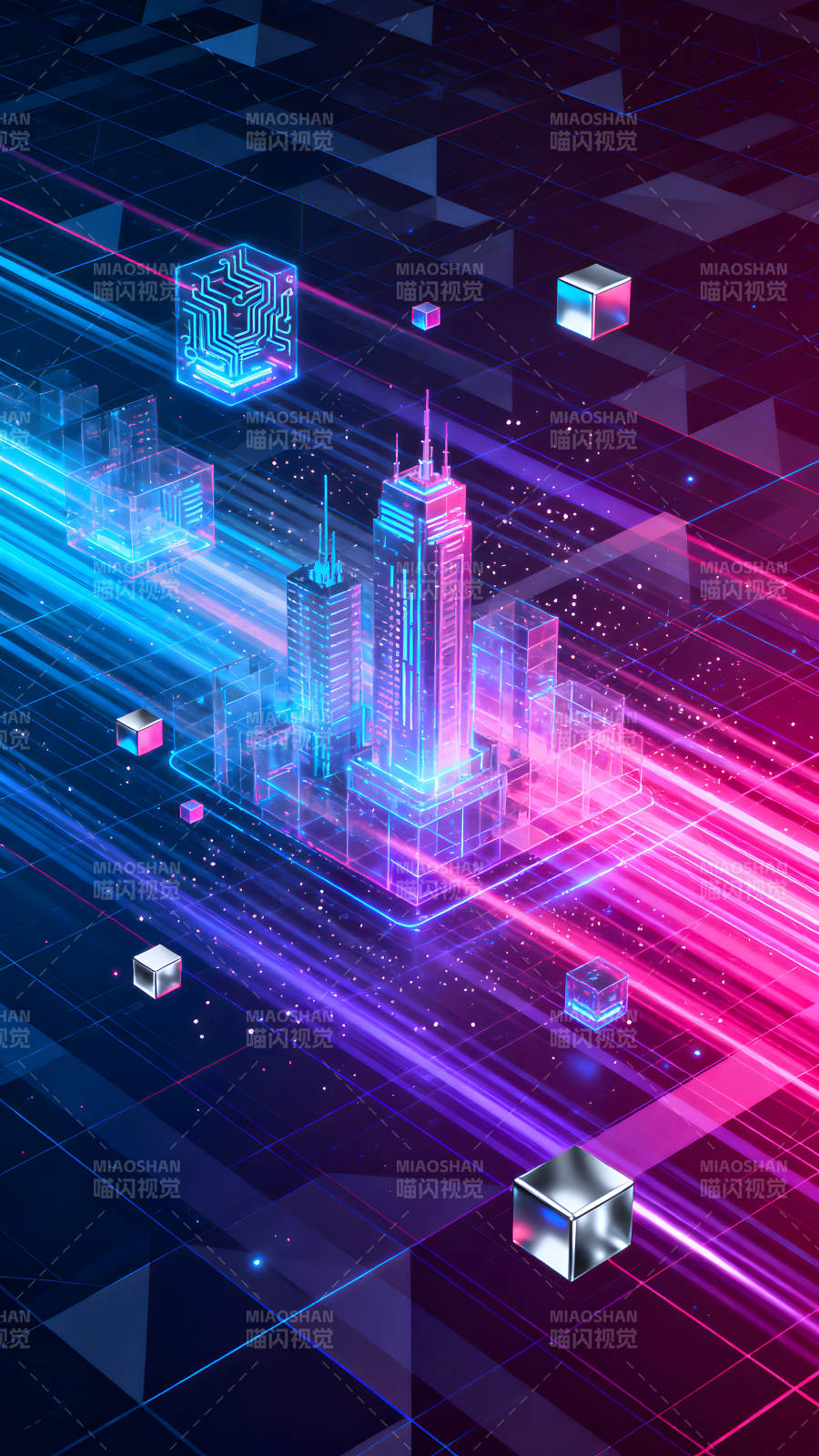 赛博朋克城市建筑与光效图片