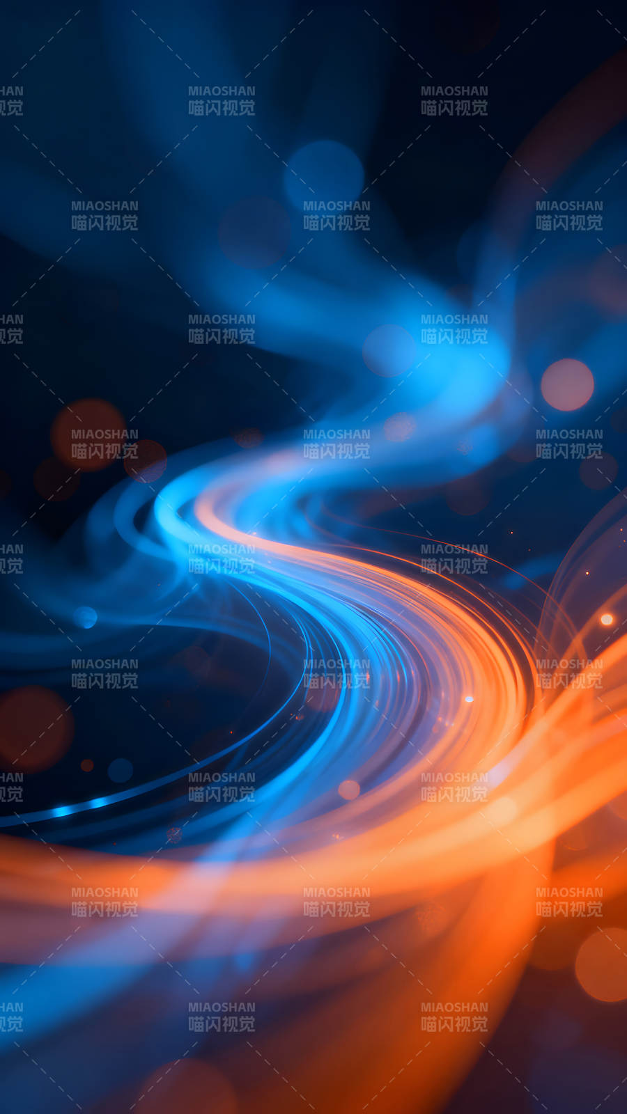 蓝橙光线流动抽象背景图片