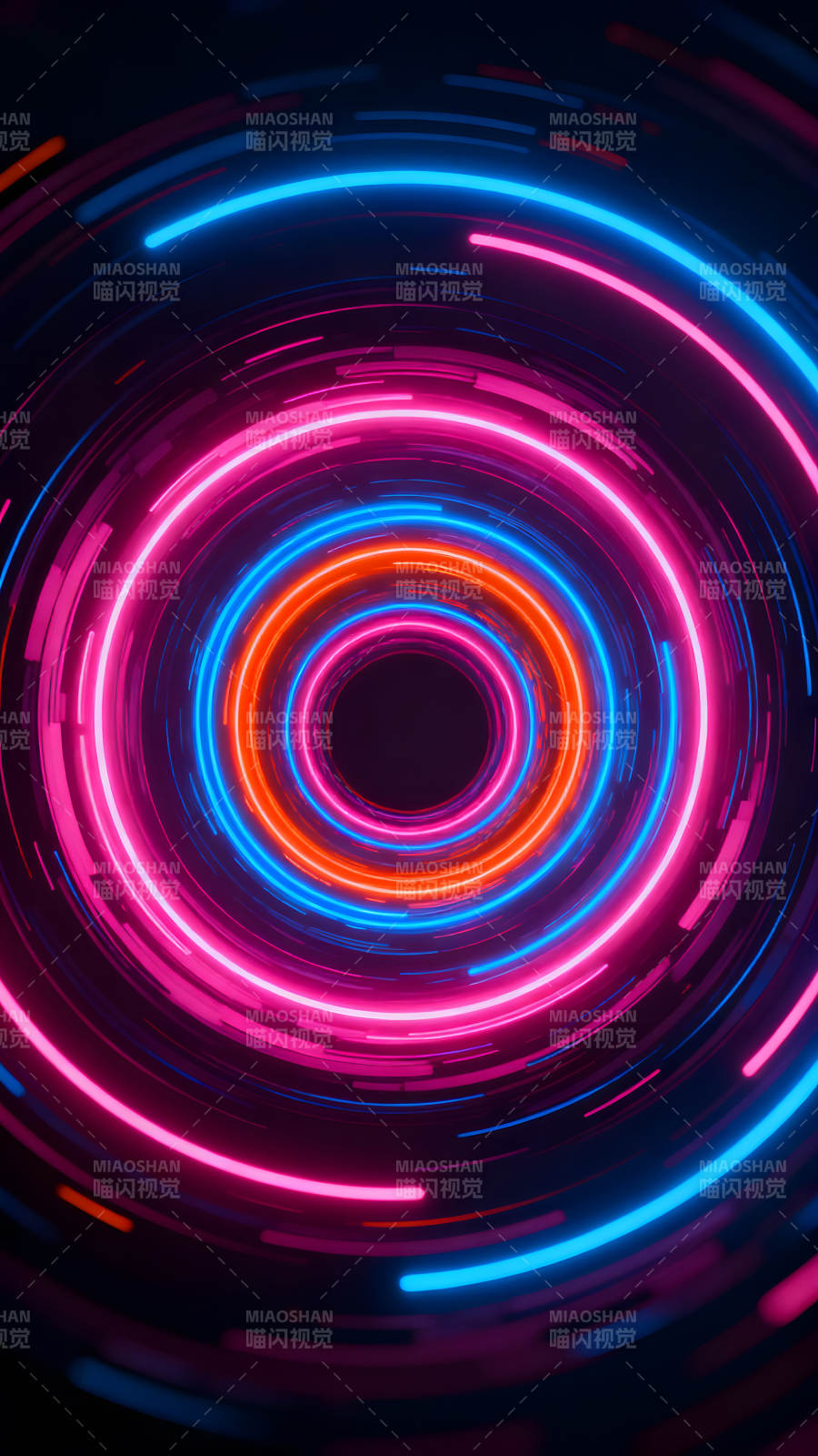 霓虹灯光环在黑暗中旋转图片