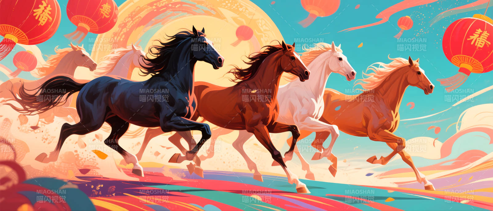 2026年马年骏马奔腾迎新春图片