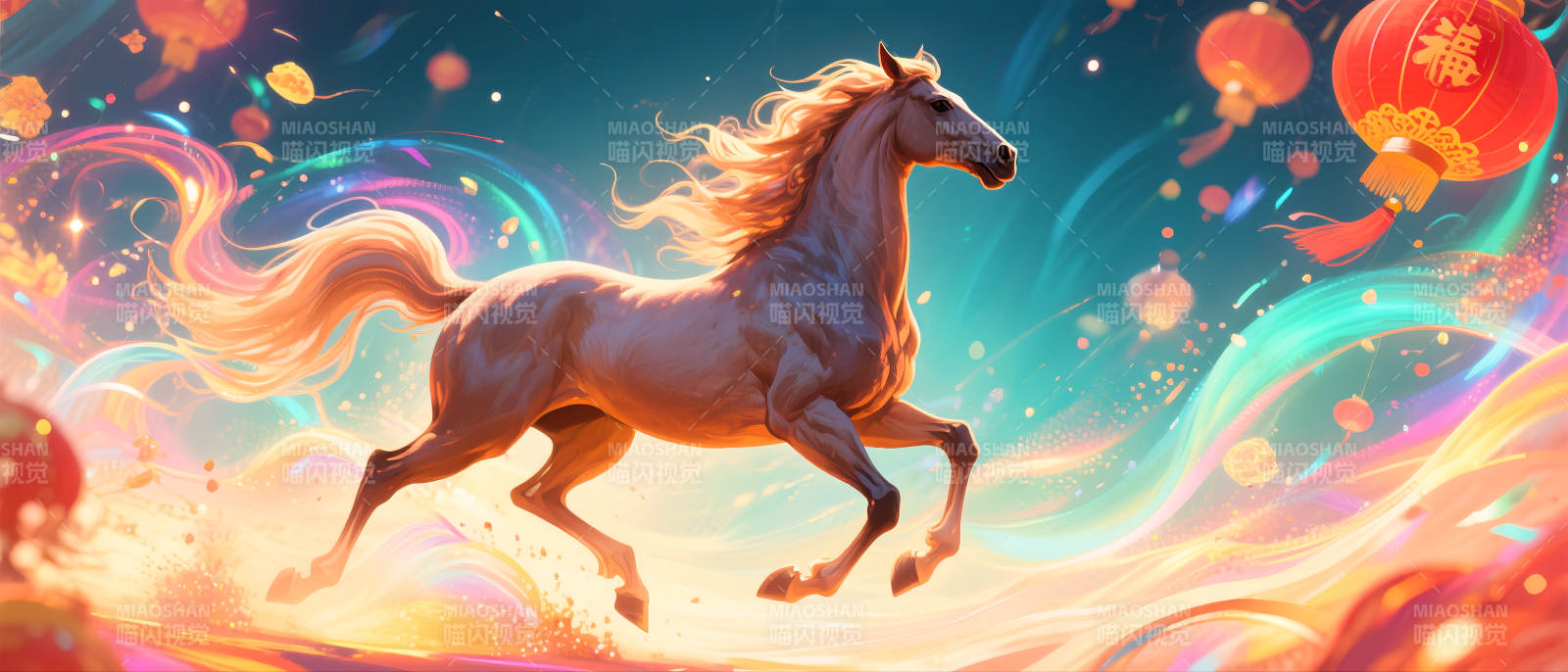 2026年马年奔马逐梦彩云追月图片
