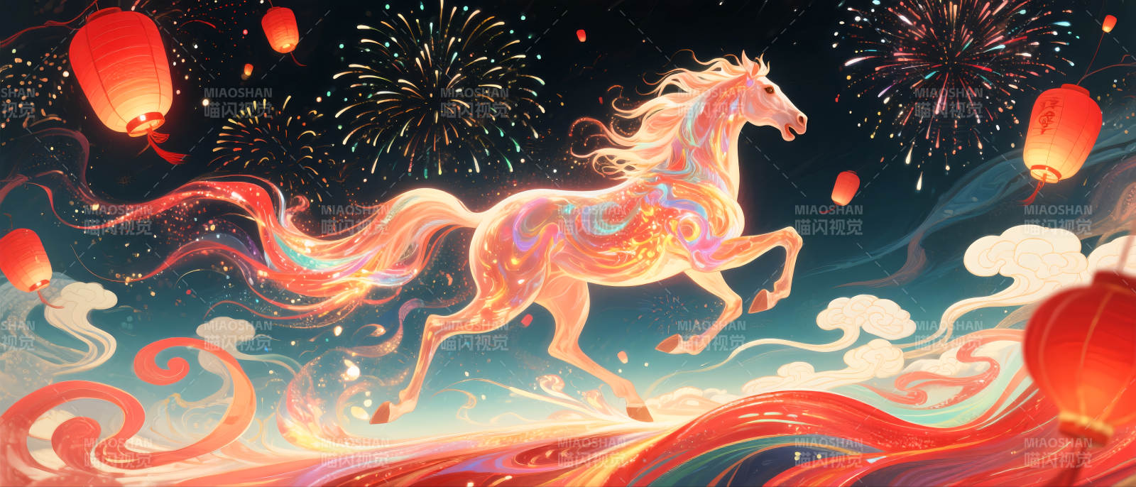 2026年马年幻彩飞马夜奔图图片