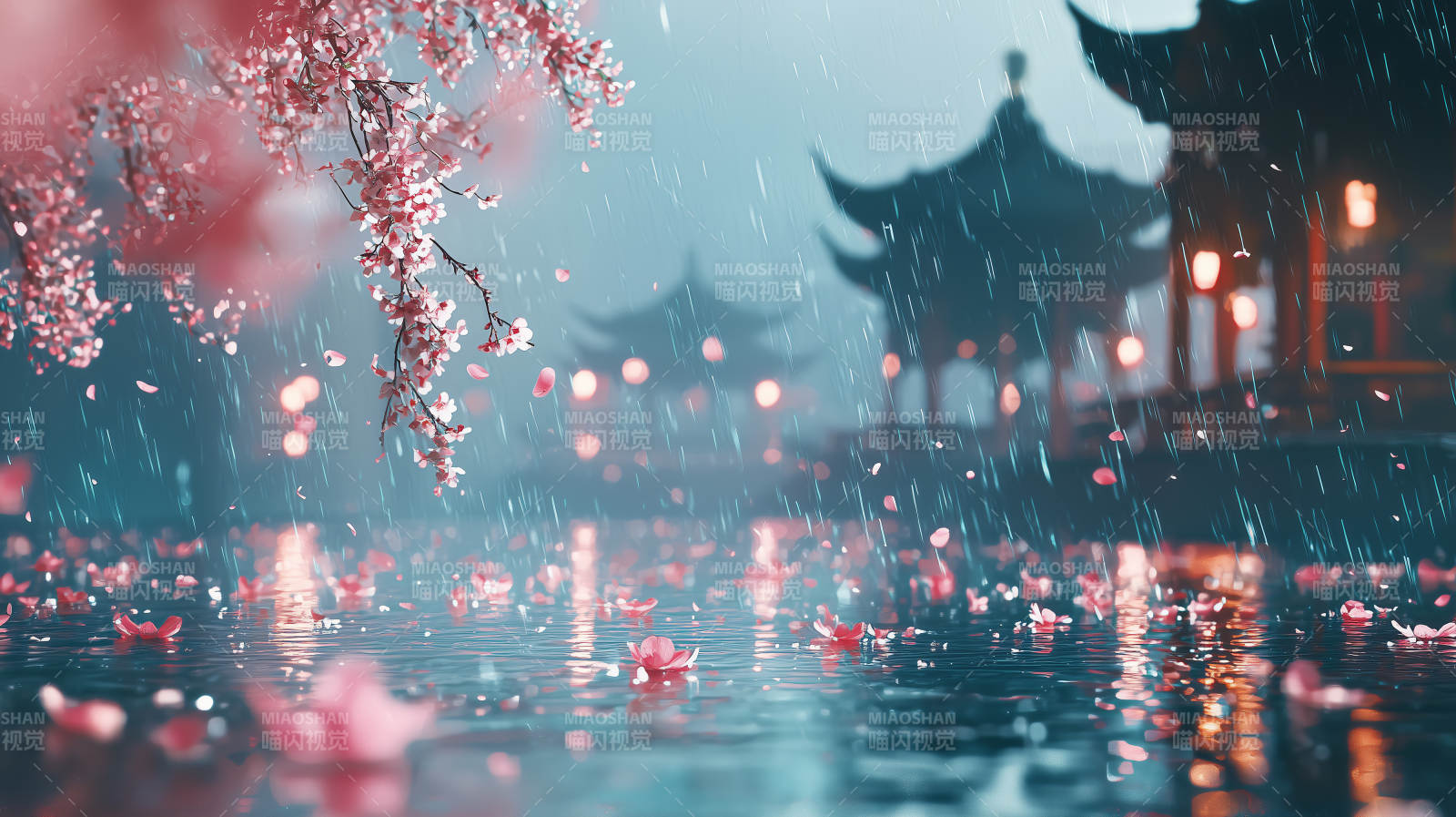 粉红樱花雨图片