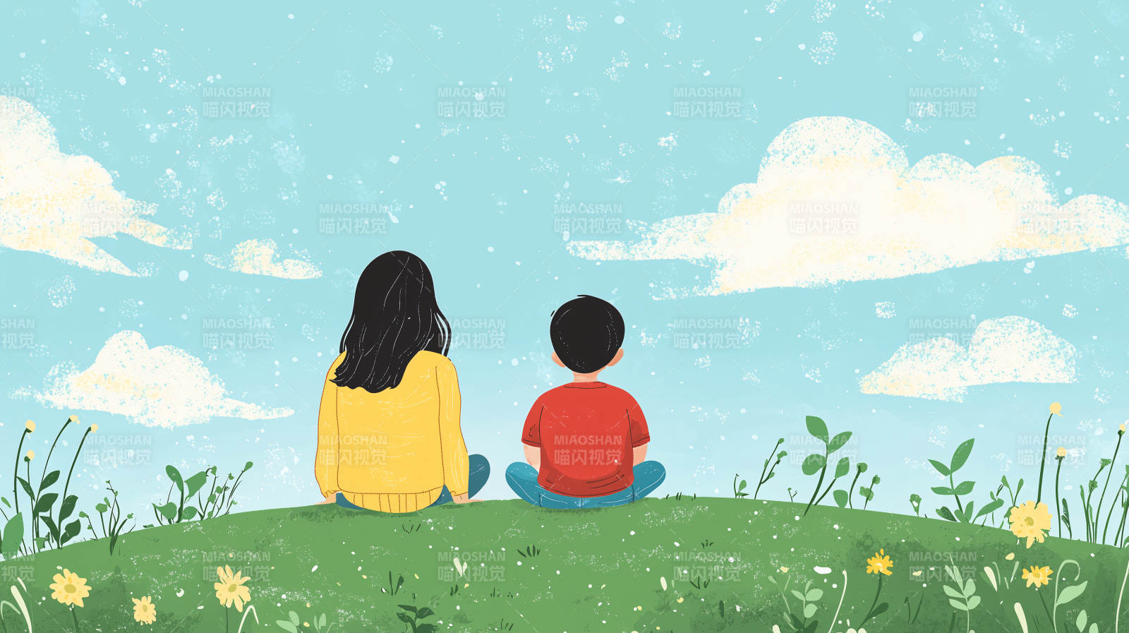 春日田园母子情图片