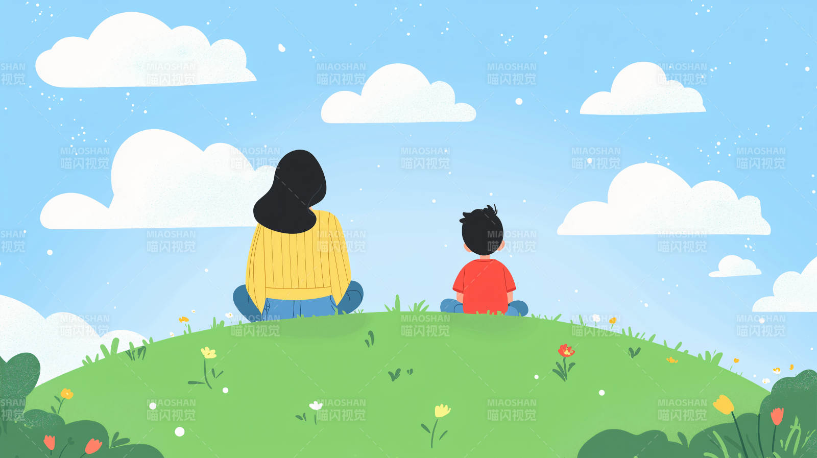 春日田园母子情图片