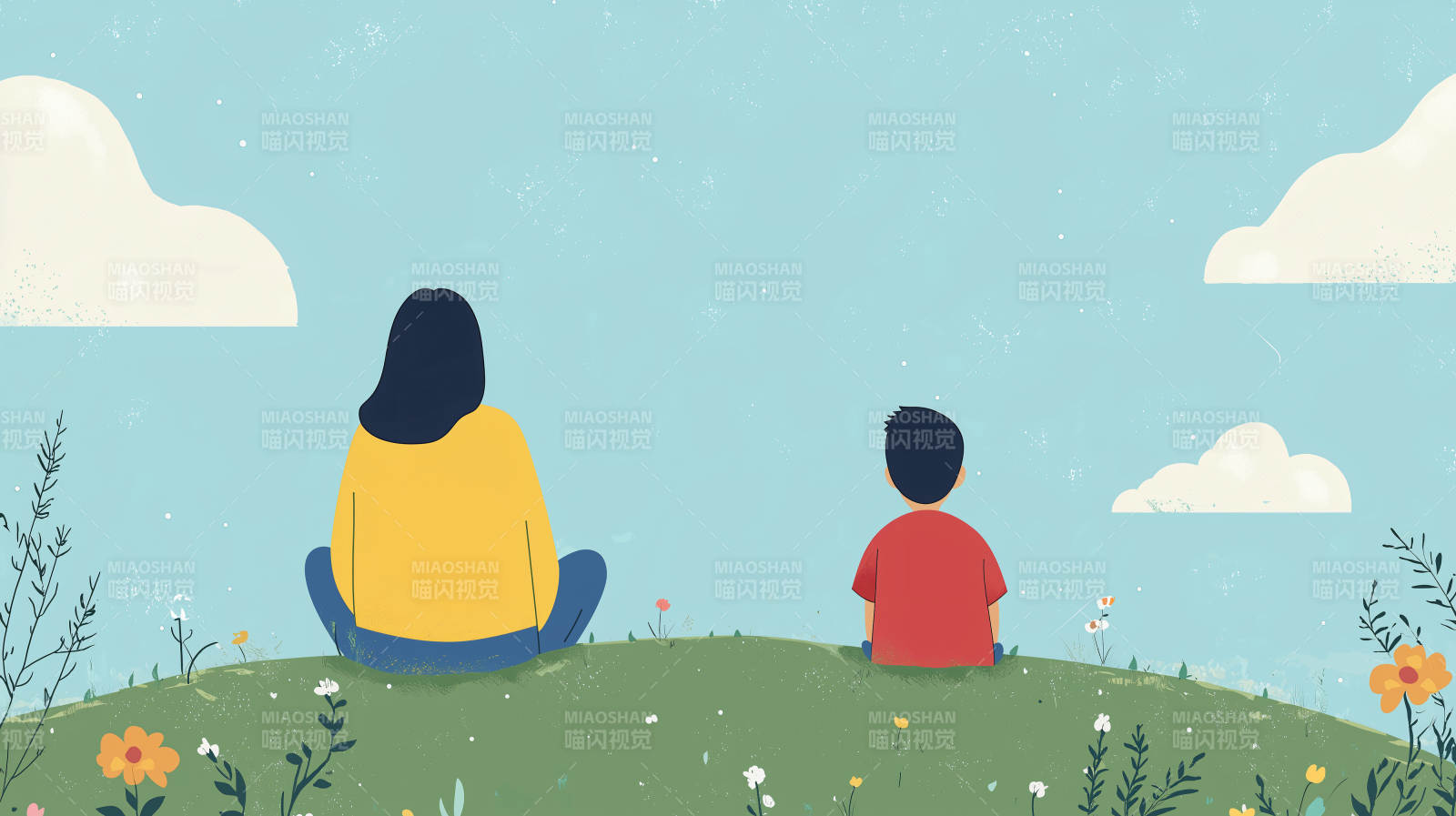 春日田园母子情图片