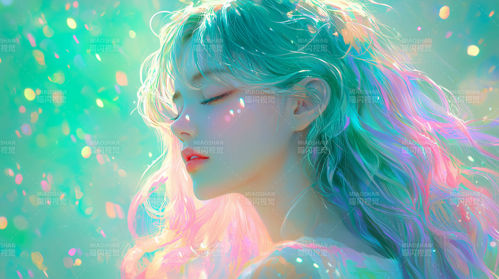 梦幻轻柔粉发少女图片