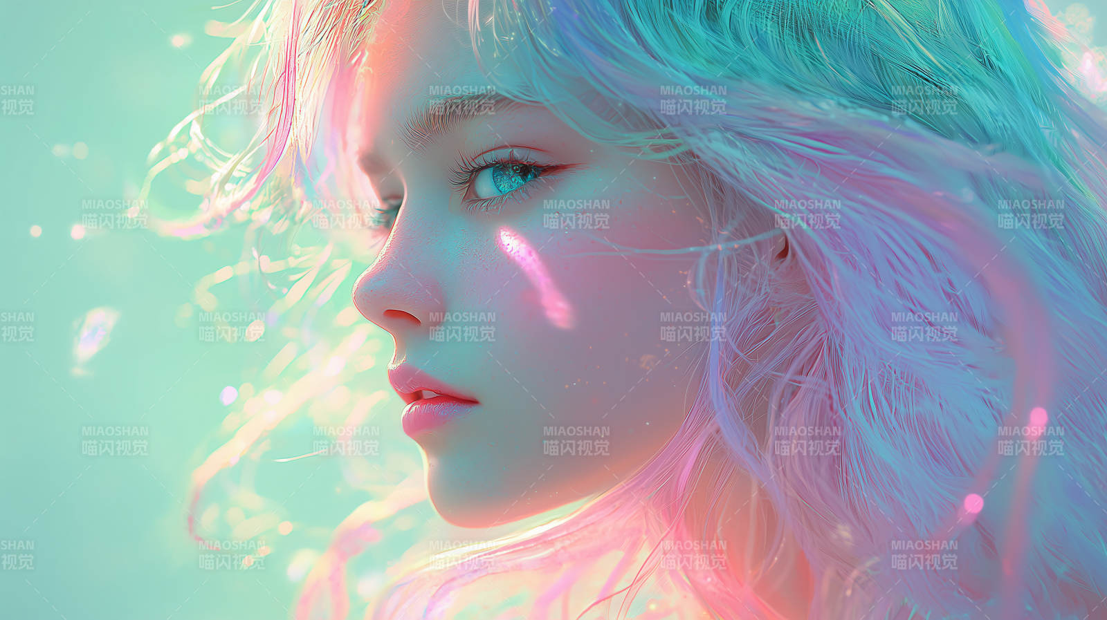 梦幻轻柔粉发少女图片