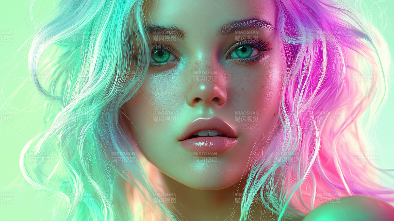 梦幻轻柔粉发少女图片